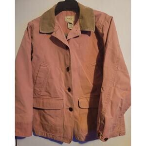 LL Bean Barn Coat Field Jacket Pink Canvas Chore Corduroy Trim Women’s PS WY26